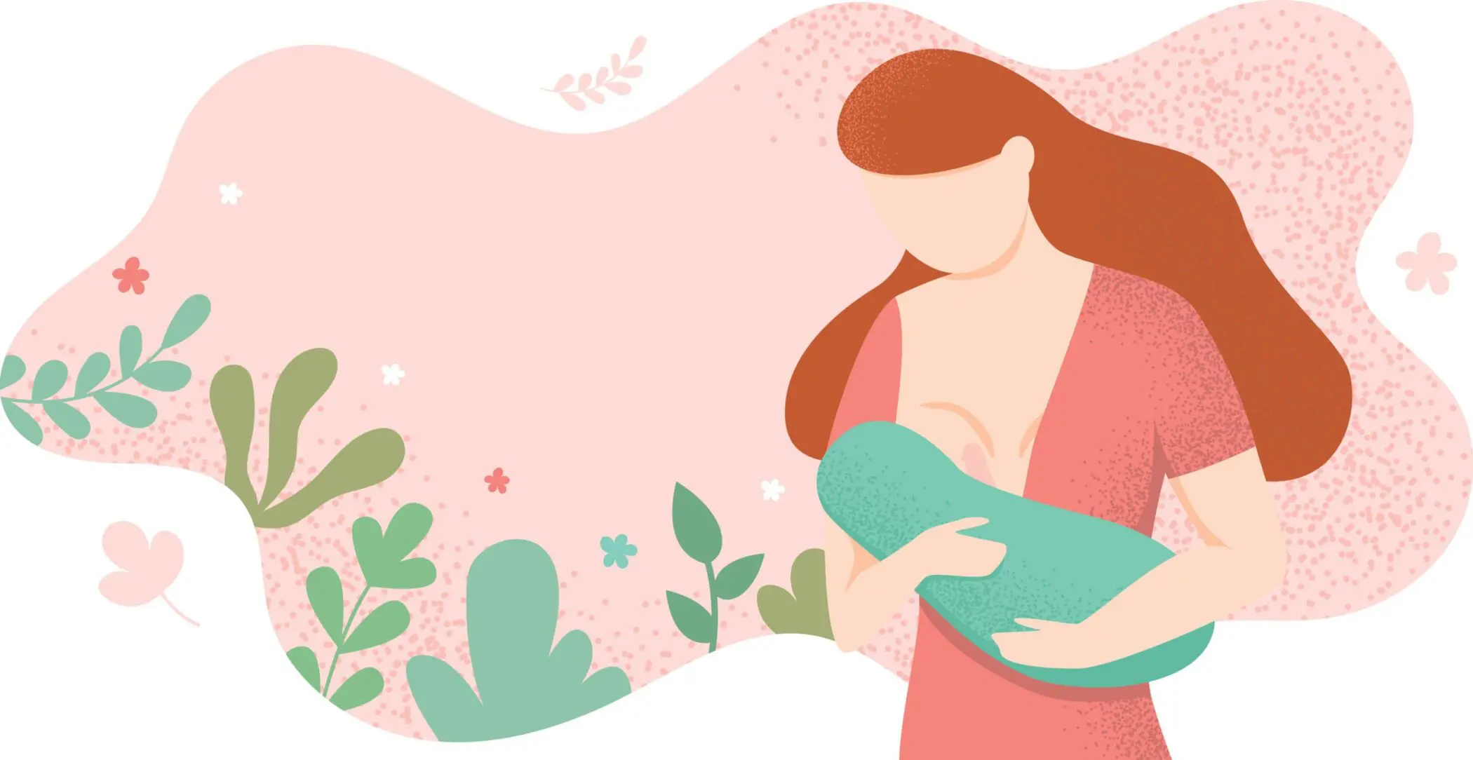 drawing of mother nursing baby with floral background