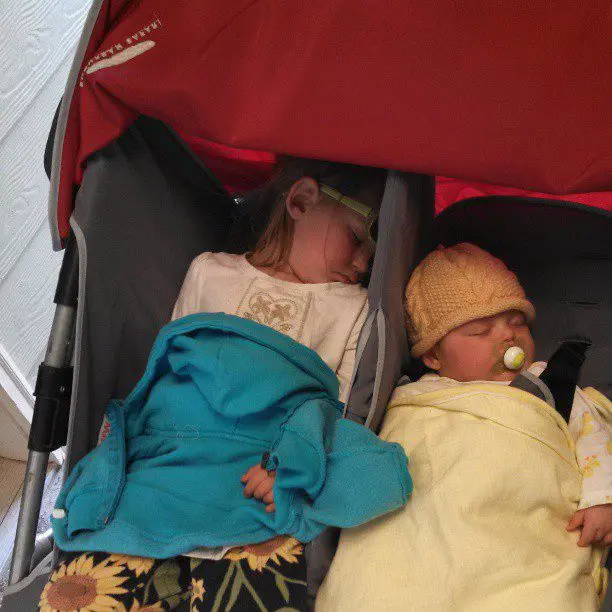 Double nap thwarted by stroller size.