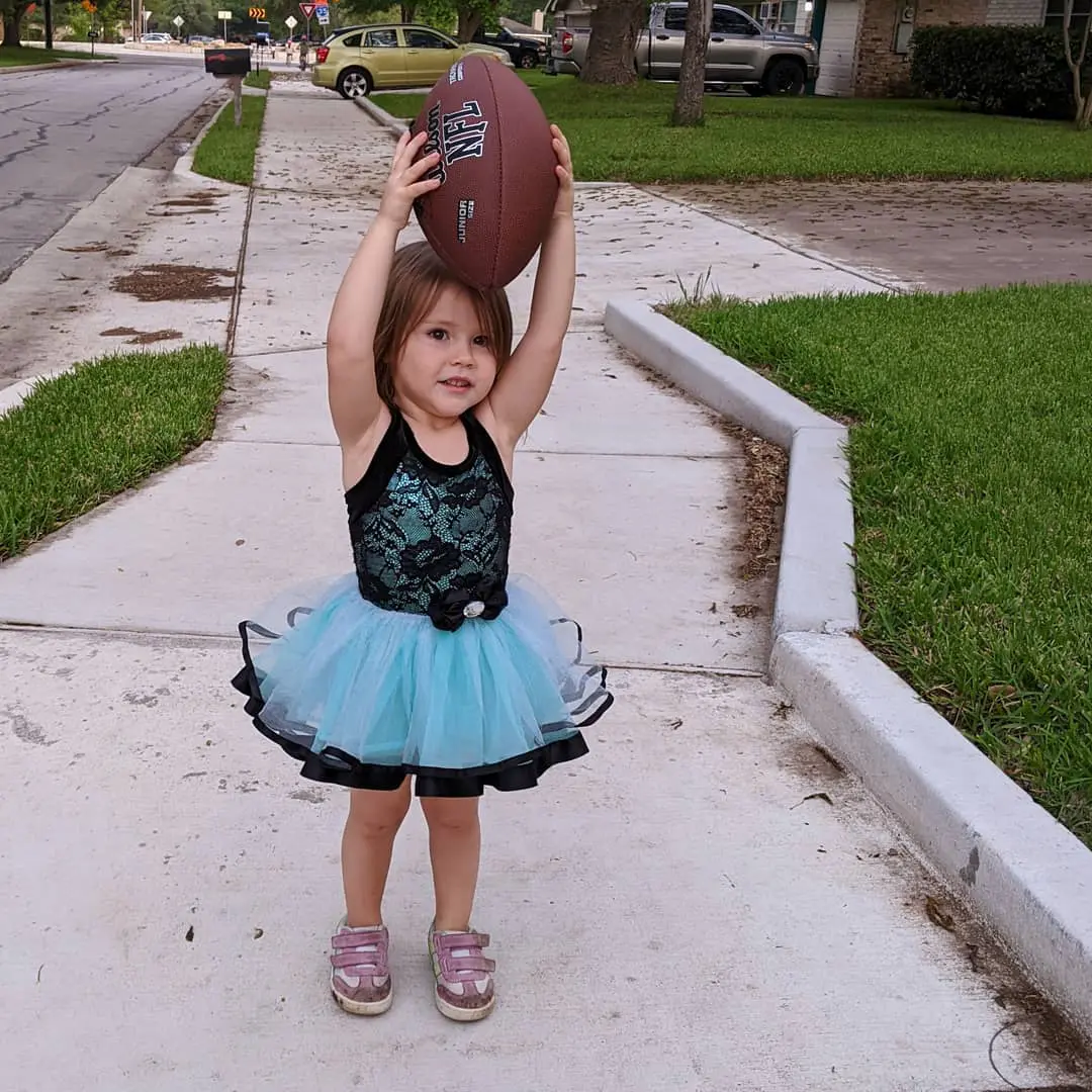 Addie models tutu and football combo