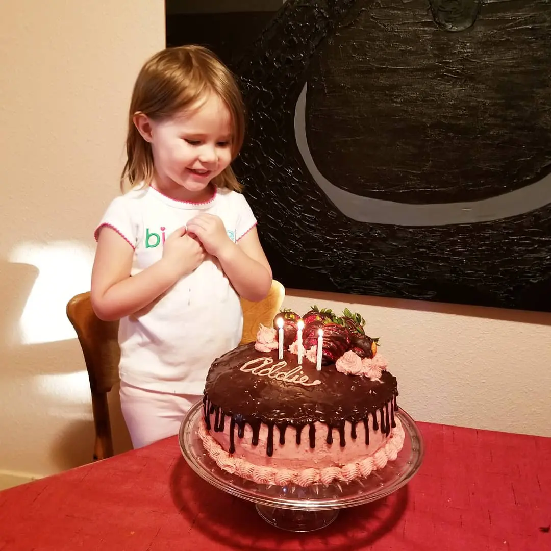 Strawberry Cake with Drips for Three-Year-Old’s Birthday