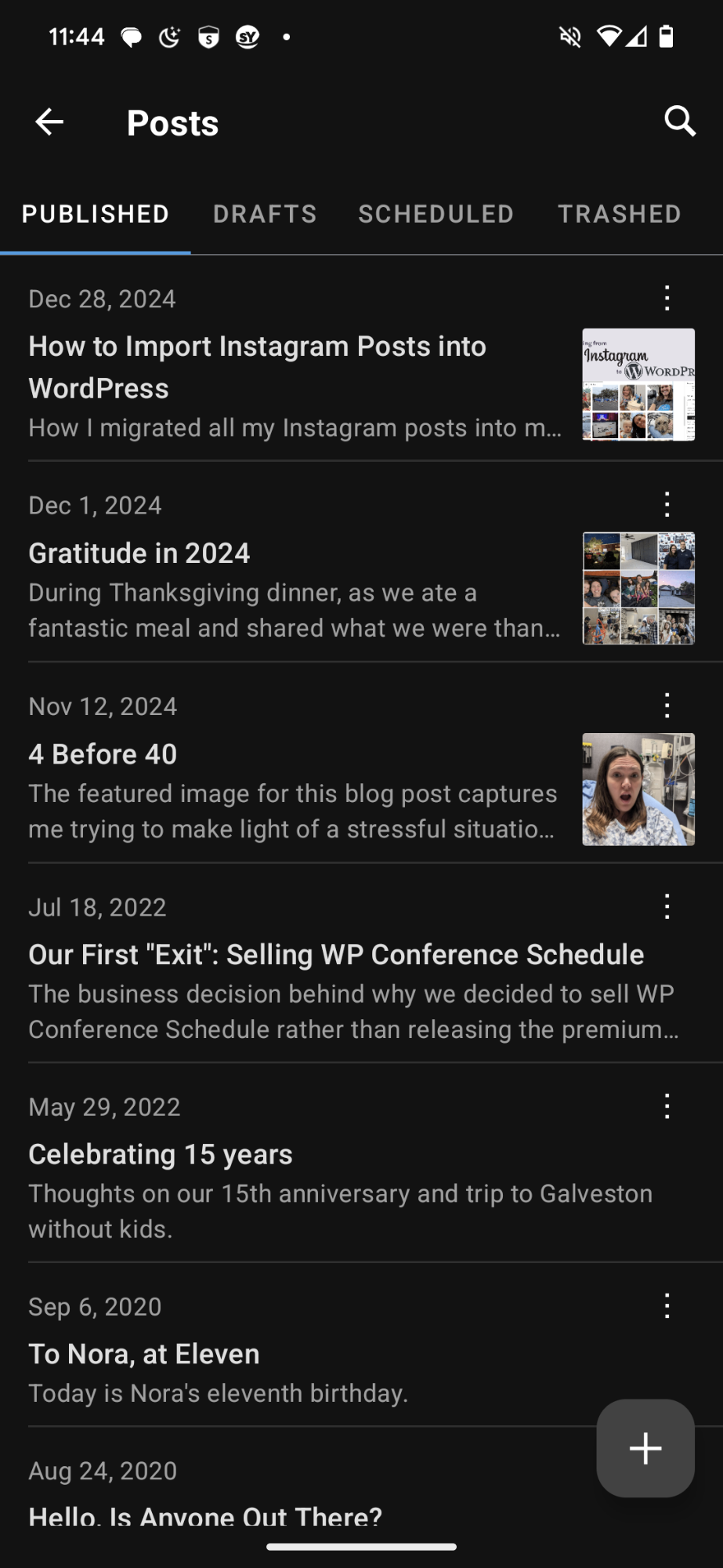 Screenshot of posts list in the WordPress Android app.