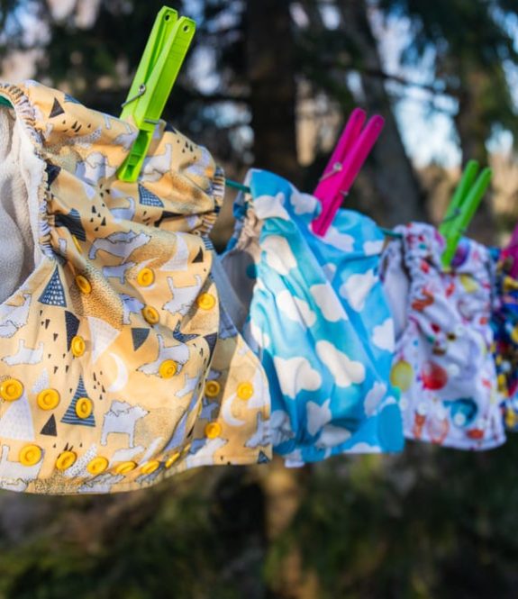 cloth diapers drying on clothesline